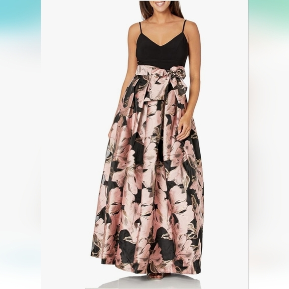 Eliza J Dresses & Skirts - Eliza J Women's Gown Floral Jacquard Giant Bow Vneck Dress‎ Pink Black Size 4